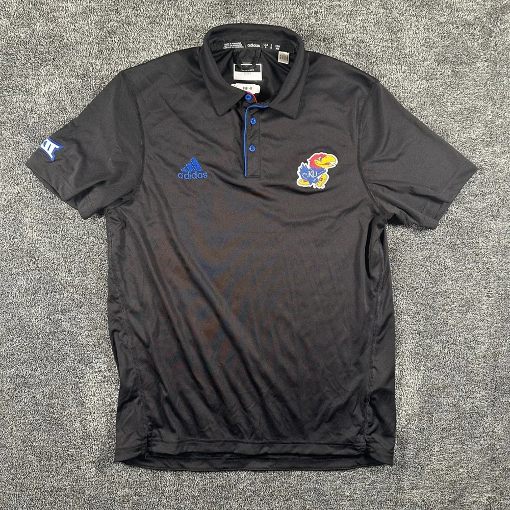 Kansas Jayhawks Adidas Polo Shirt Mens M Black Big 12 NCAA Team Issued